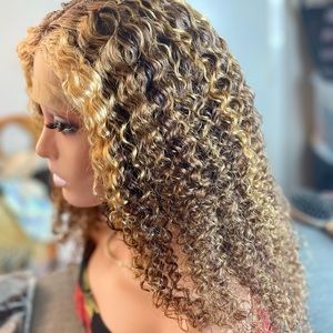 22Inch Highlight Curly Lace Part Wig 4/27 Colored